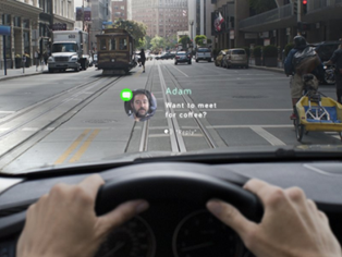 Apps and Text Messages Projected on Windshield